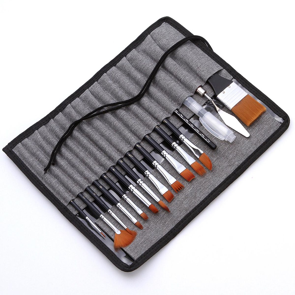 18pcs Artist Paint Brushes Set Bag Pack with Scraper Watercolor Brush Pen Nylon Hair Delicate Wooden   Handle Paintbrushes Carry Canvas Case Art Supplies Gift for Children Adults Beginners for Acrylic Oil Watercolor Gouache N