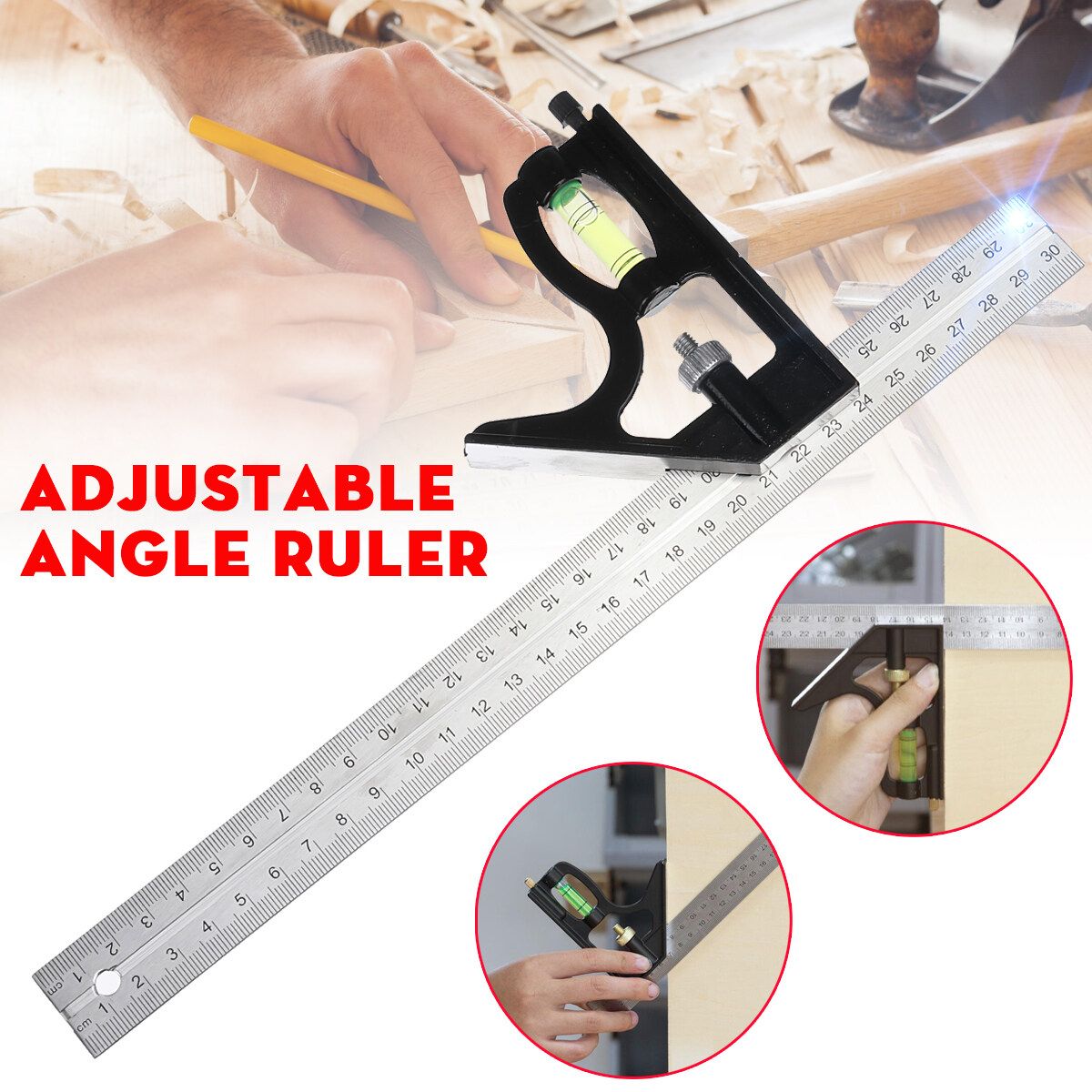 12''/300mm Combination Tri- Square Ruler Steel Measuring Angle Tool Rule Protractor
