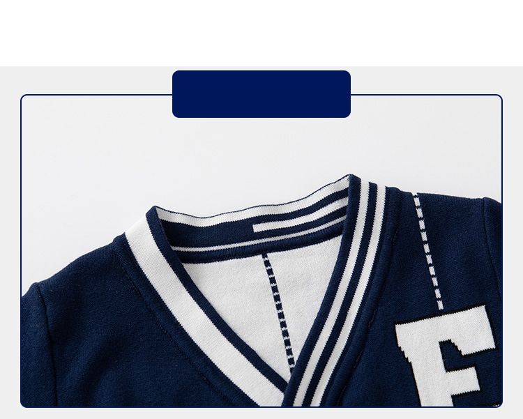 Autumn Spring Kids Knitted Sweater Casual Letters Long Sleeve Boys Cardigan-Navy
