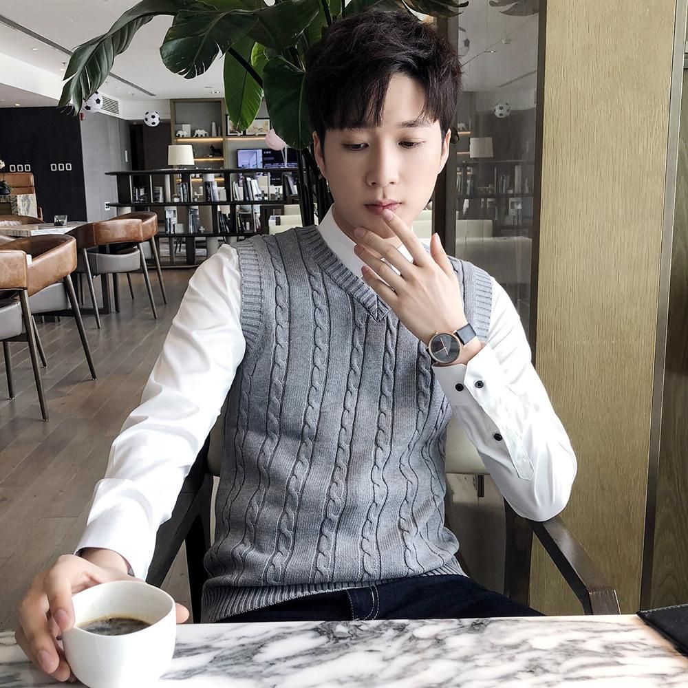 Winter Korean version sleeveless sweater vest thickened camisole men's sweater knitted vest men's