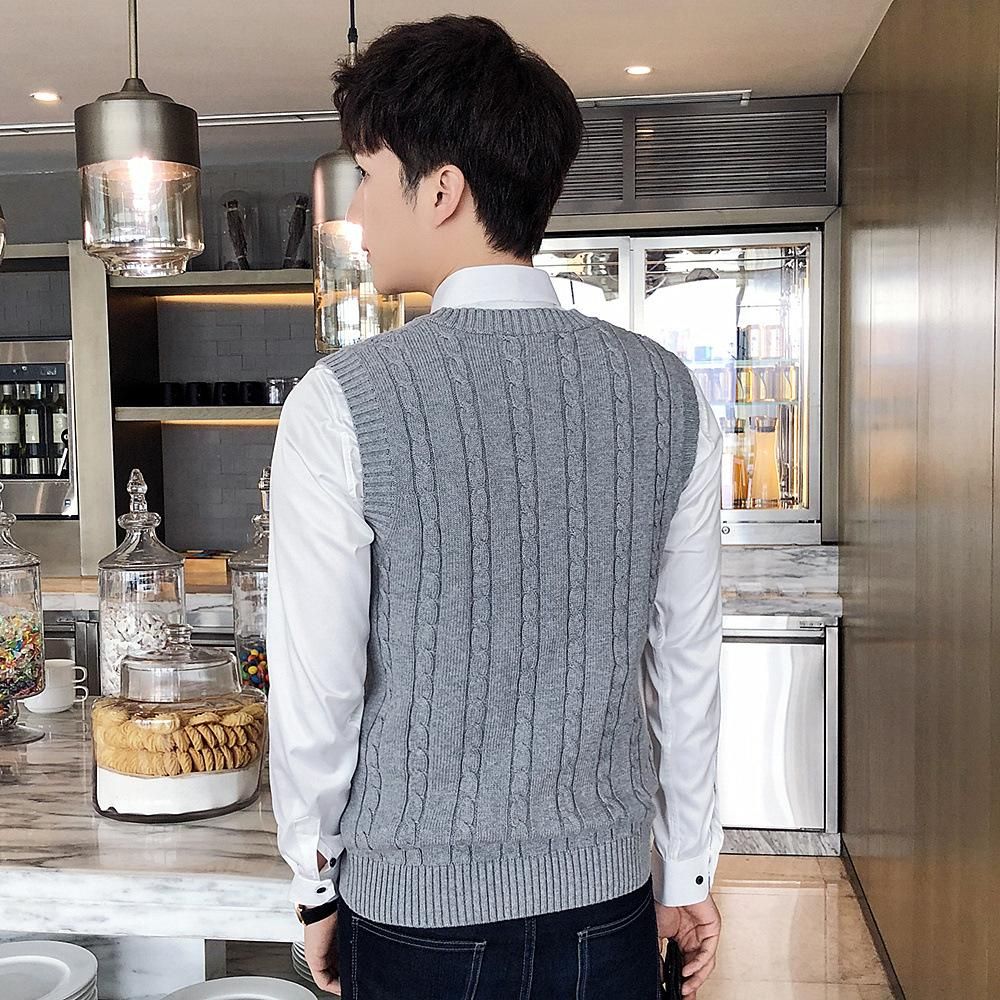 Winter Korean version sleeveless sweater vest thickened camisole men's sweater knitted vest men's