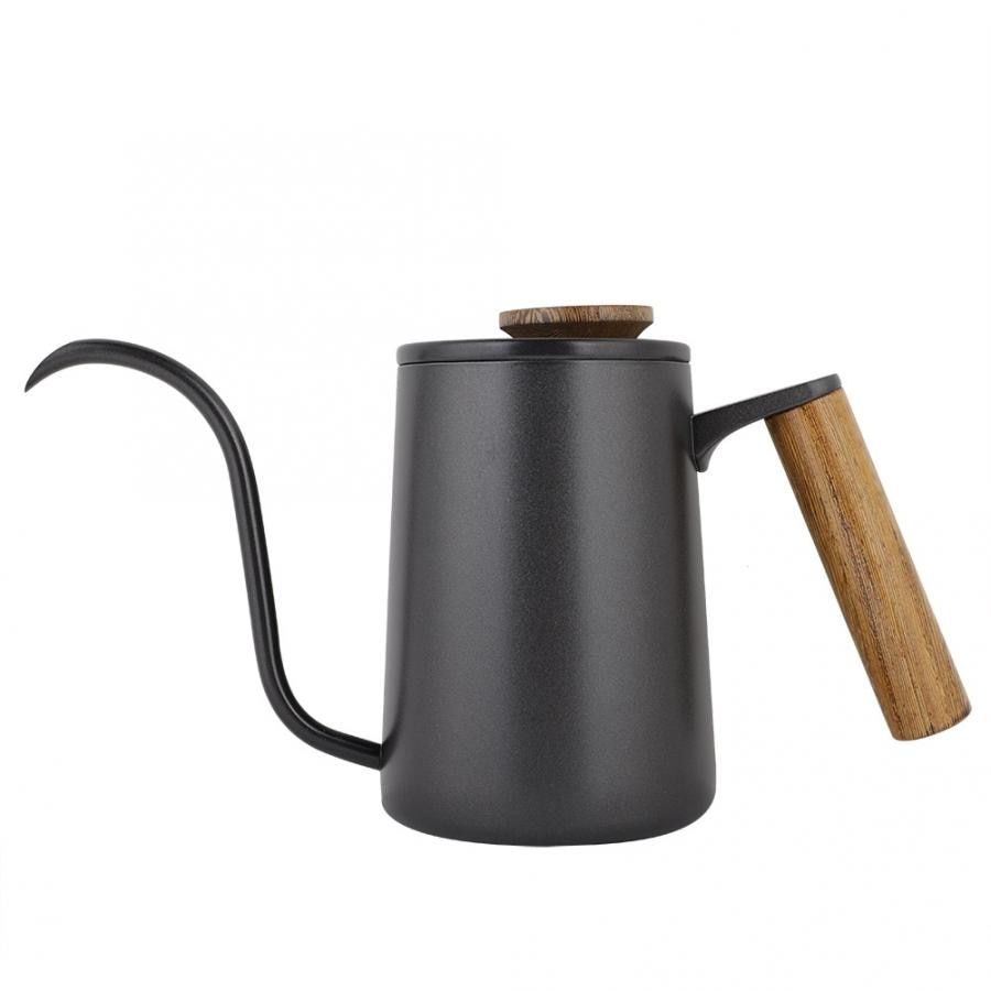 Fashion Stainless Steel Handle Drip Coffee Pot Long Gooseneck Spout Kettle Teapot Drip Coffee Pot(#600ML Black) YUA