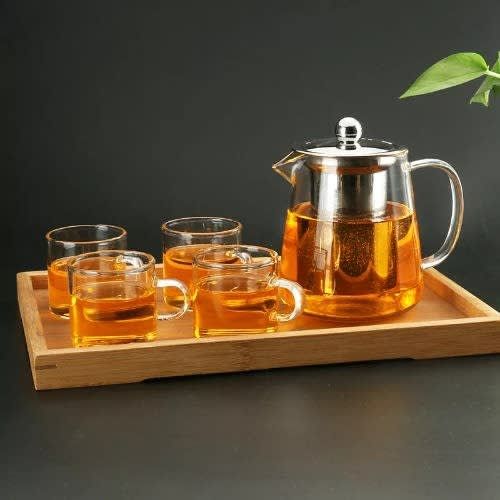 Set Of Transparent Teapot With Infuser And 4 Cups