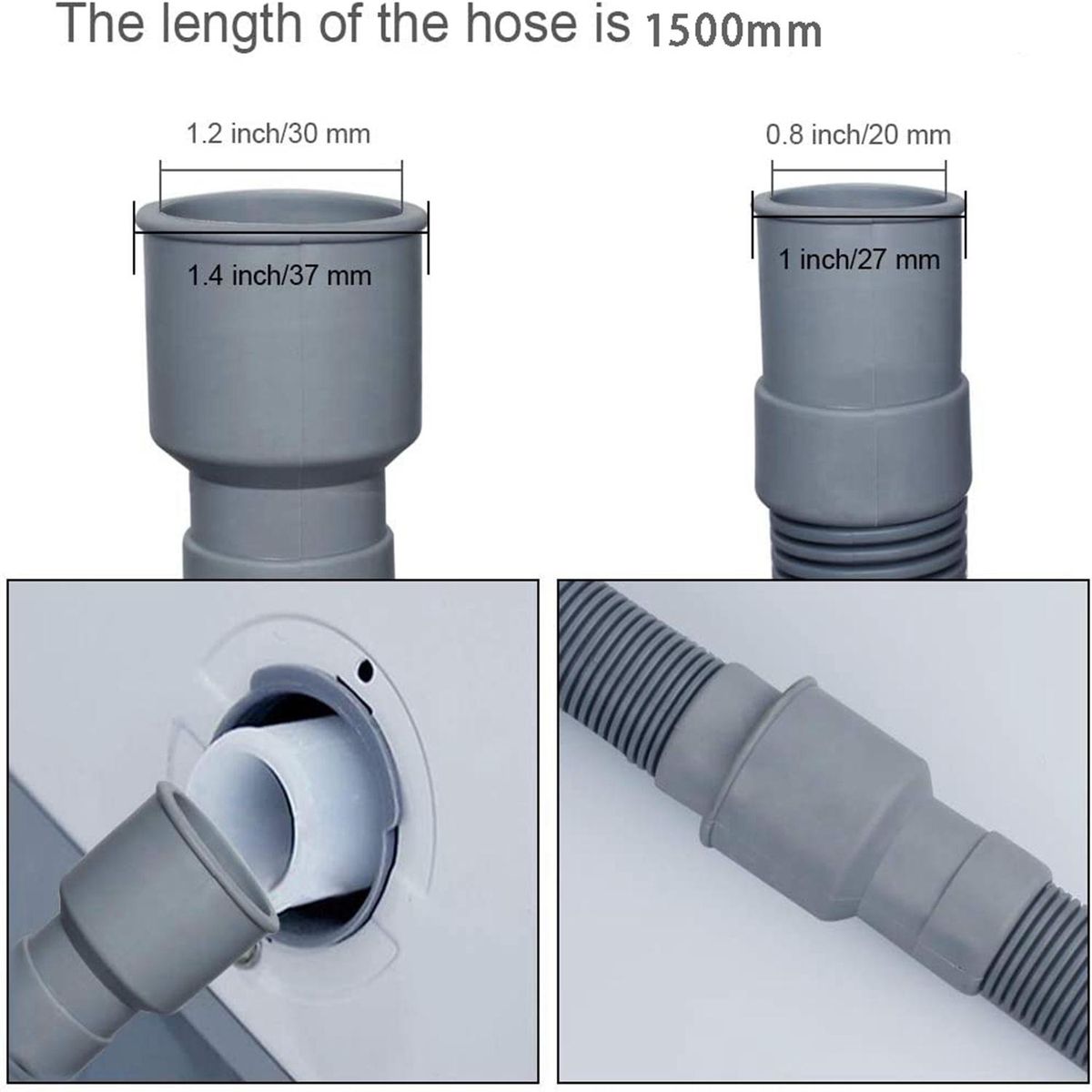 Automatic Drum Washing Machine Drain Pipe Drain Hose Fittings, 1.5 Meter