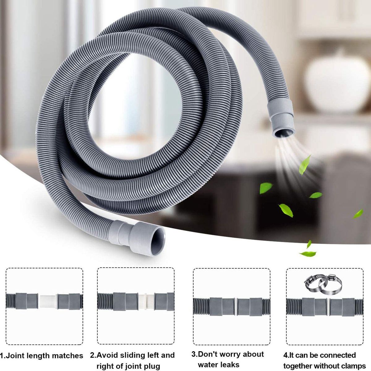 Automatic Drum Washing Machine Drain Pipe Drain Hose Fittings, 1.5 Meter