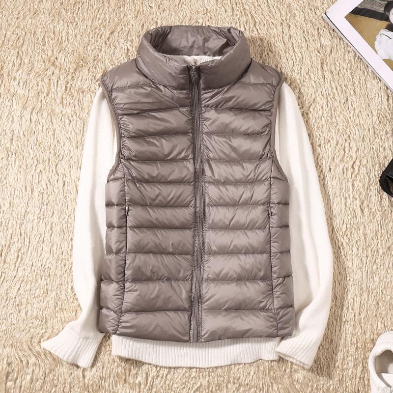 2020 Autumn and Winter New Light and Thin Down Vest Women's Large and Short Fit Standing Collar