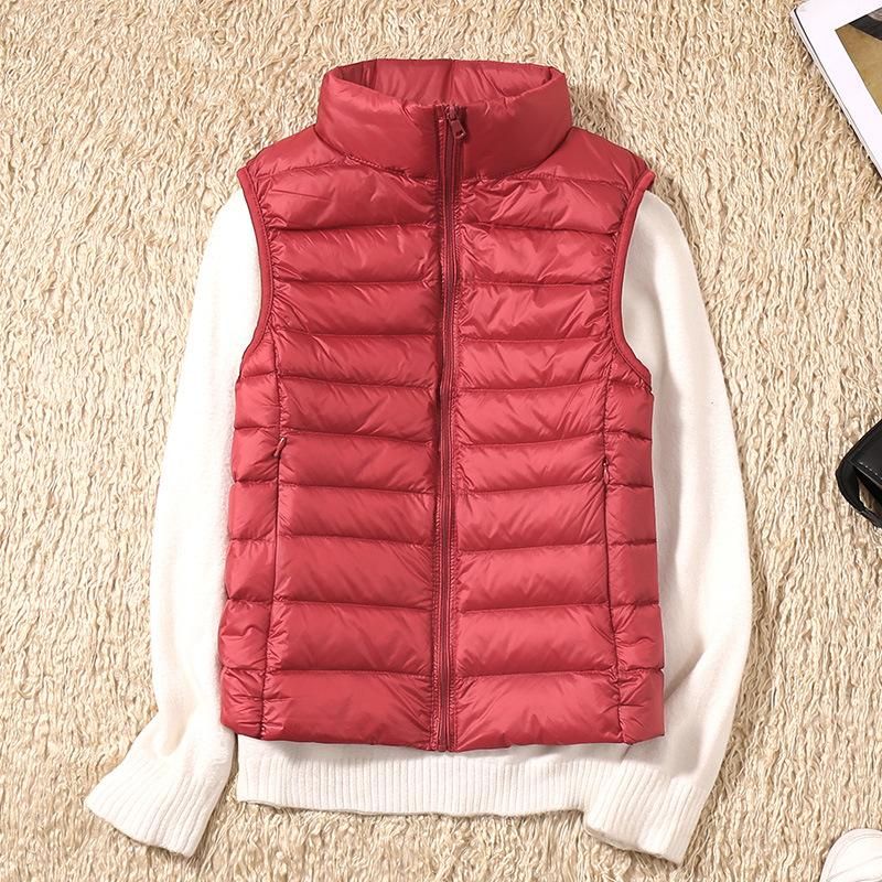 2020 Autumn and Winter New Light and Thin Down Vest Women's Large and Short Fit Standing Collar