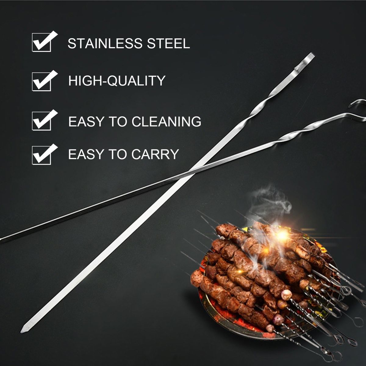 10 PCS Barbecue Skewer Sticks With Storage Bag Reusable