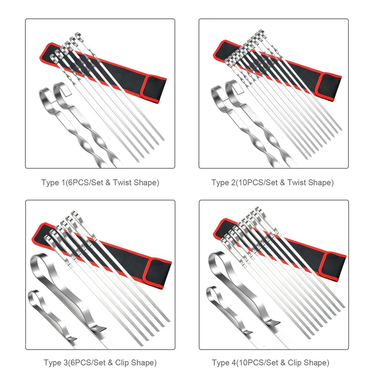 10 PCS Barbecue Skewer Sticks With Storage Bag Reusable