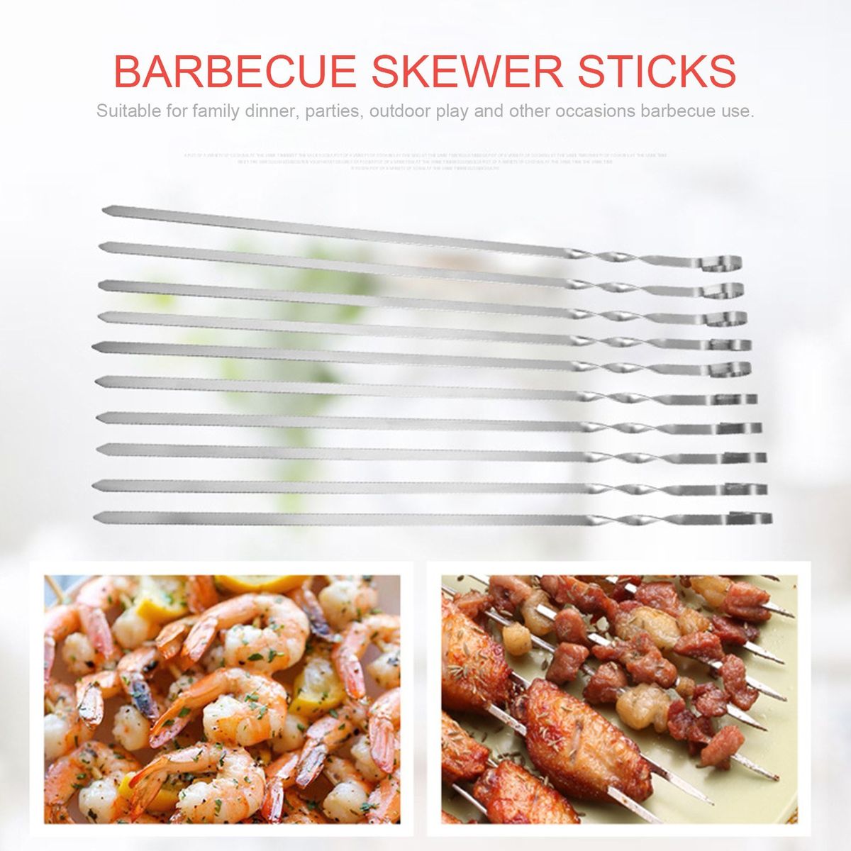 10 PCS Barbecue Skewer Sticks With Storage Bag Reusable