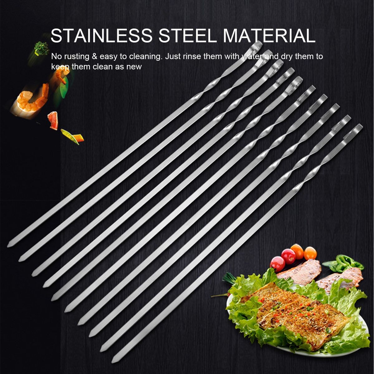 10 PCS Barbecue Skewer Sticks With Storage Bag Reusable