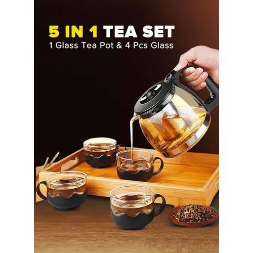 900ML Glass Tea Pot With 4 Cup Set -150ml.