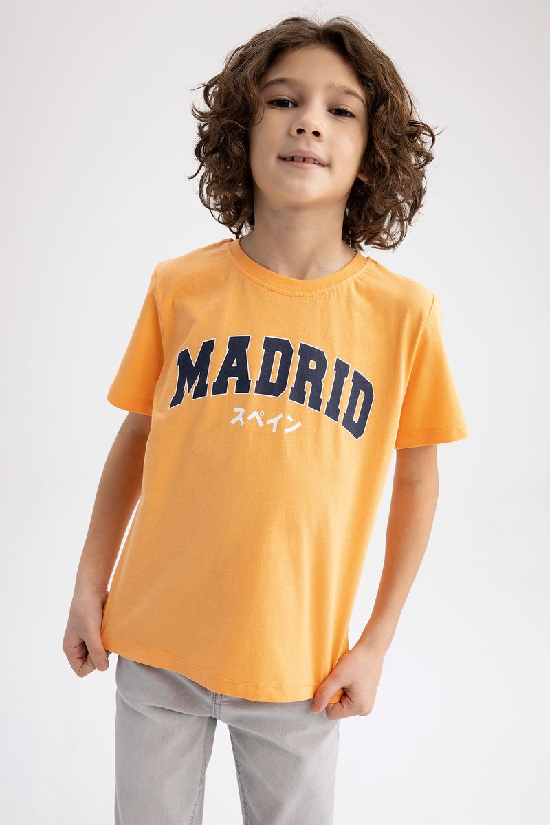Boy Casual Regular Fit Crew Neck Knitted Short Sleeve T-Shirt - Orange