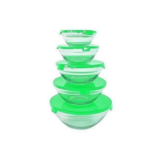 Set Of Glass Bowl With Cover - 5 Pieces