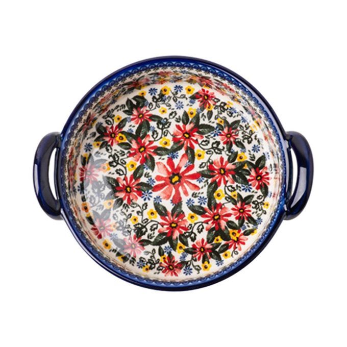 Retro Style Salad Pasta Plate Handpainted Rice Round With Dual Ears