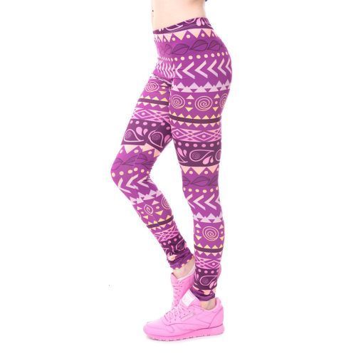 5pcs Women Printed Leggings Slim High Waist Stretch Pants
