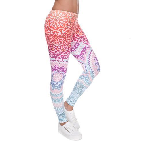 5pcs Women Printed Leggings Slim High Waist Stretch Pants