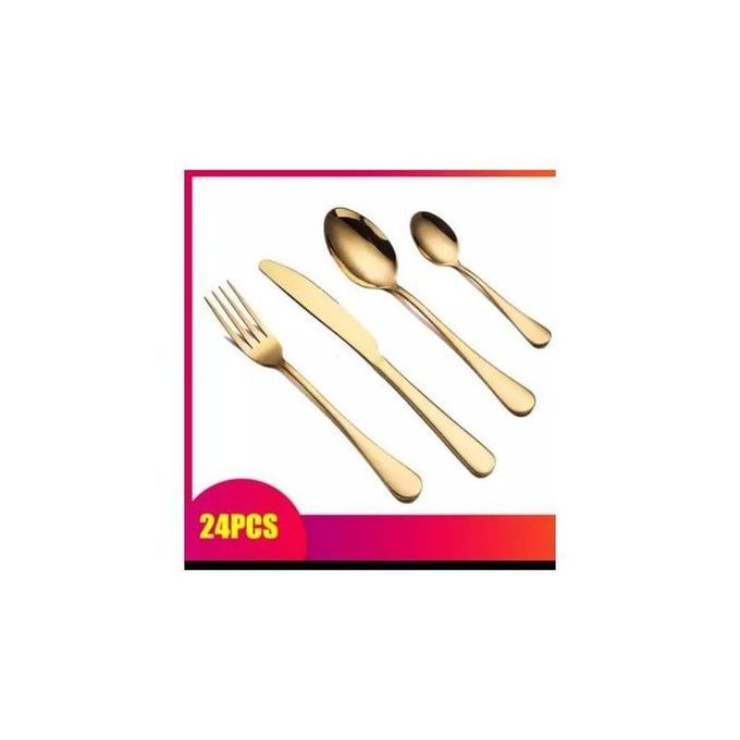 A Set Of 24pcs Gold Plated Cutlery (spoon, Fork And Knife