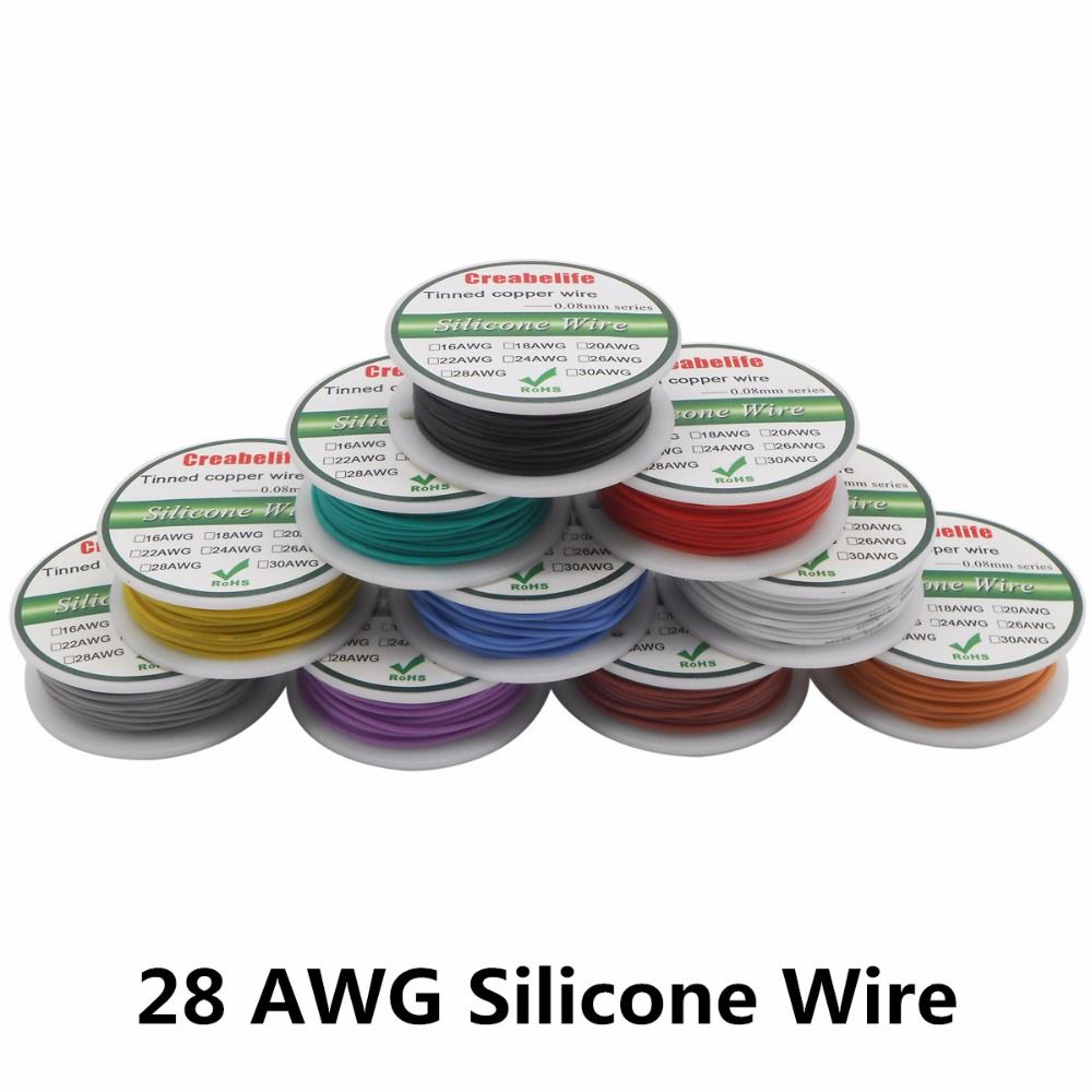 With Tinned Spool 1.2mm Flexible 10 OD RC Wire Copper Colors Cable Line Wire Silicone Electrical 10m AWG Wire 28