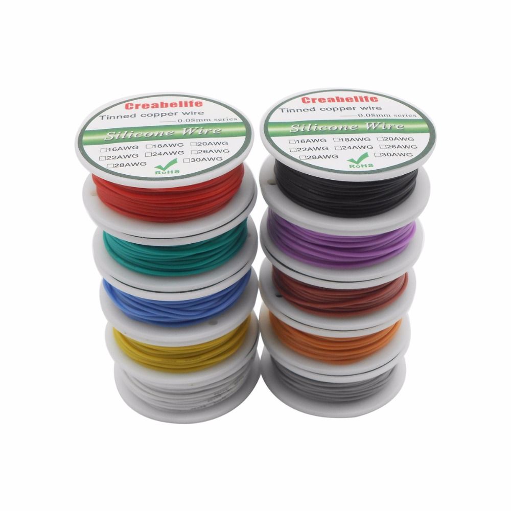 With Tinned Spool 1.2mm Flexible 10 OD RC Wire Copper Colors Cable Line Wire Silicone Electrical 10m AWG Wire 28