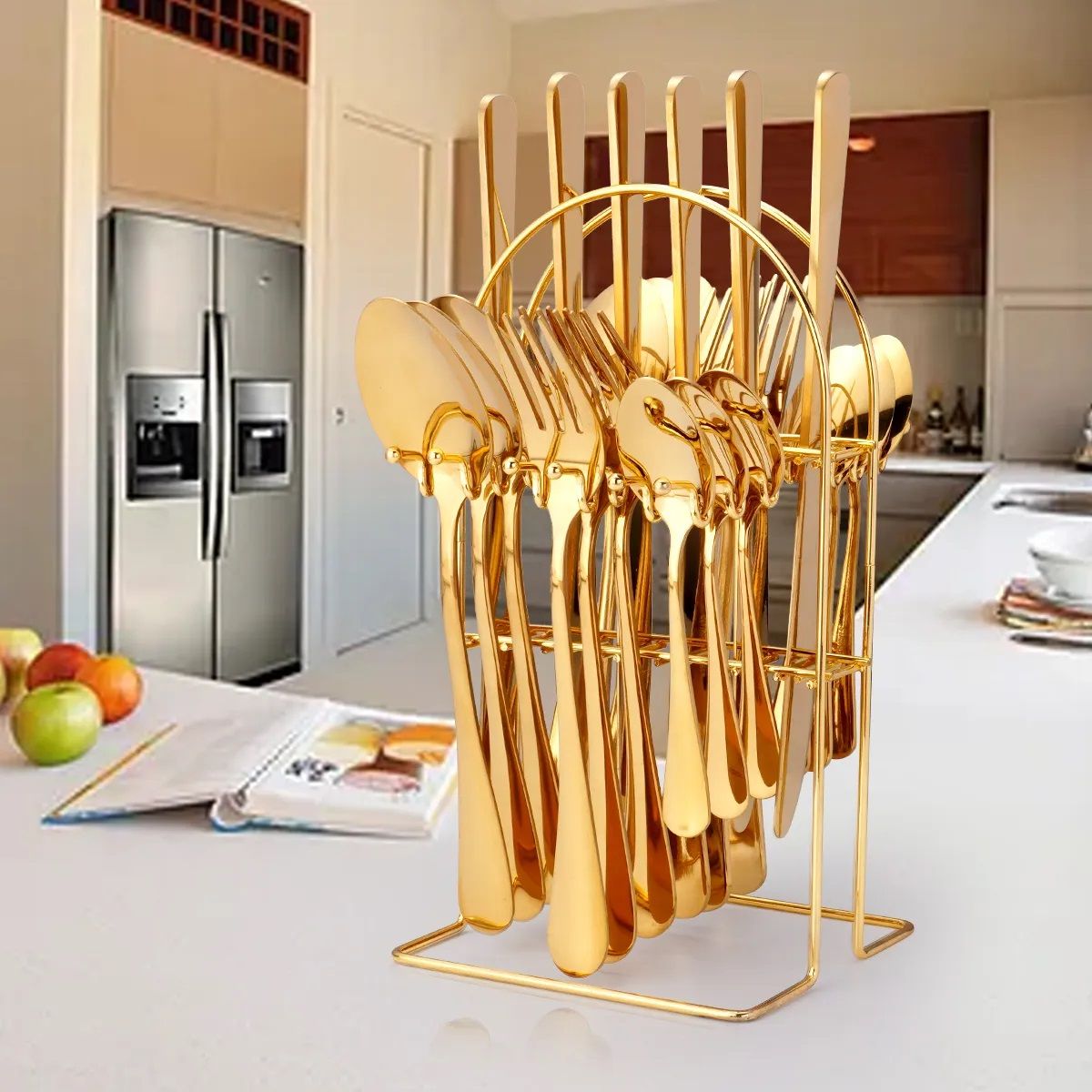 Original 24Pcs Gold Cutlery Set - Plated Steel Spoon & Fork