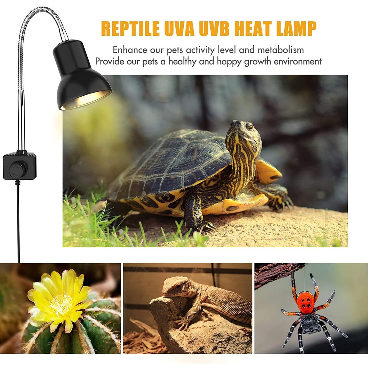 25W Heat Lamp with Holder UVA UVB Basking Lamp with 360° Rotatable Clip & Power Adapter for Reptiles, Lizard, Turtle Snak Aquarium