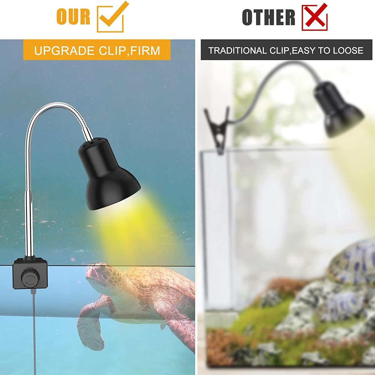 25W Heat Lamp with Holder UVA UVB Basking Lamp with 360° Rotatable Clip & Power Adapter for Reptiles, Lizard, Turtle Snak Aquarium