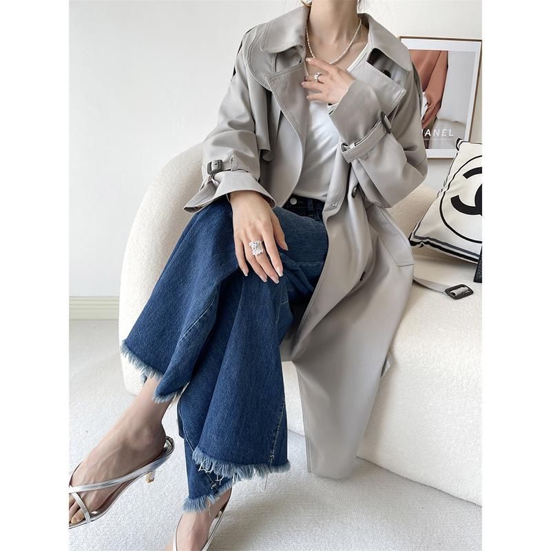 Mengzixi Korean version trench coat for women's mid length drape autumn new style style over knee