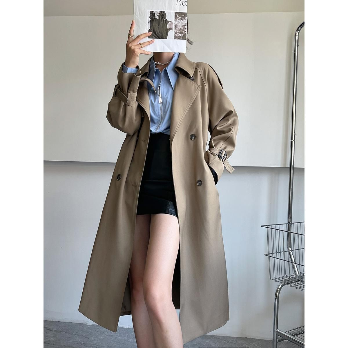 Mengzixi Korean version trench coat for women's mid length drape autumn new style style over knee