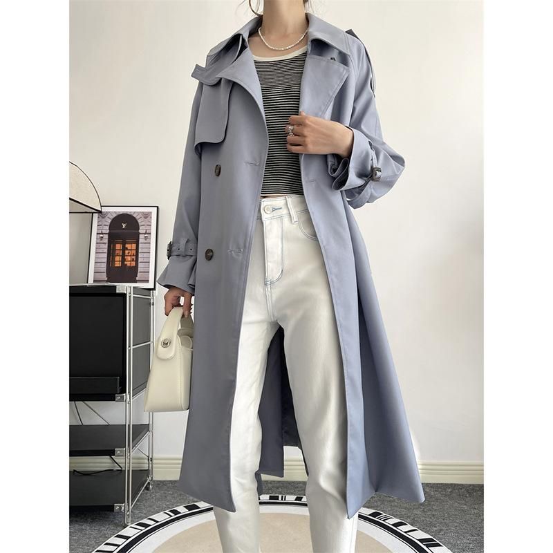 Mengzixi Korean version trench coat for women's mid length drape autumn new style style over knee