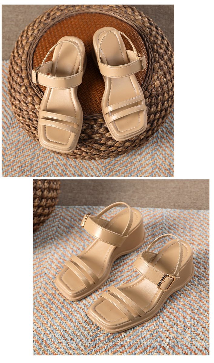 Open Toes Wedge  Heels Sandals-Brown