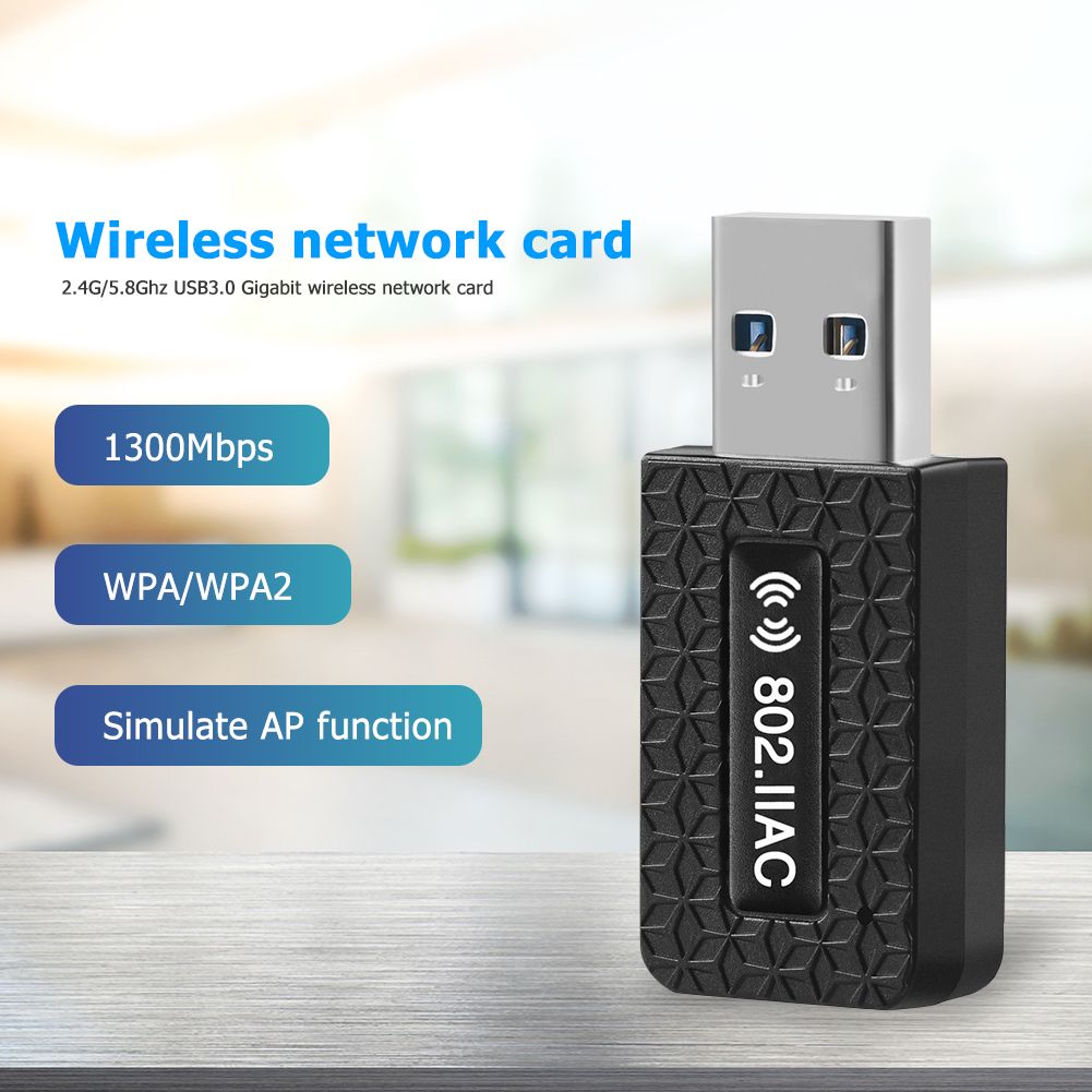 USB 3.0 Network Ethernet Card WiFi Dongle Mini 1300Mbps