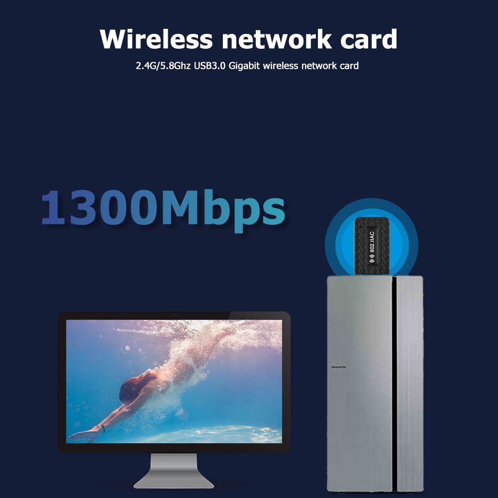 USB 3.0 Network Ethernet Card WiFi Dongle Mini 1300Mbps