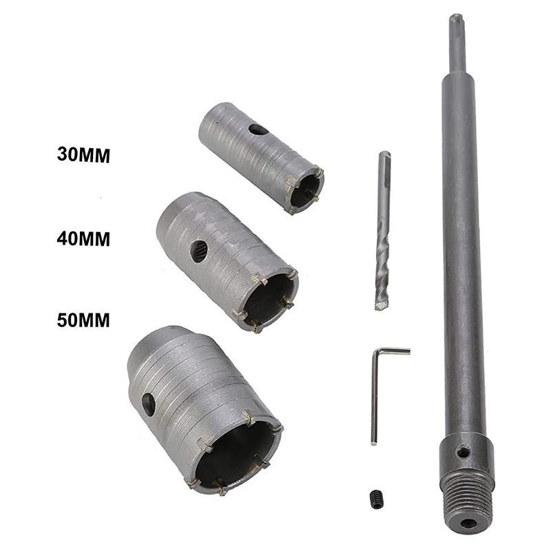 30 40 50mm SDS Plus Shank Carbide Tip Hole Saw Drill Bit Shaft Cutter Wall Drill Brick Stone Concrete Cement with Wrench