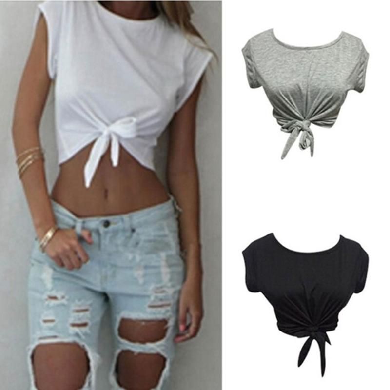 Short Tops with Knotted Lazy For Women Informal Blouse Short Sleeveless Tops with Front LUX