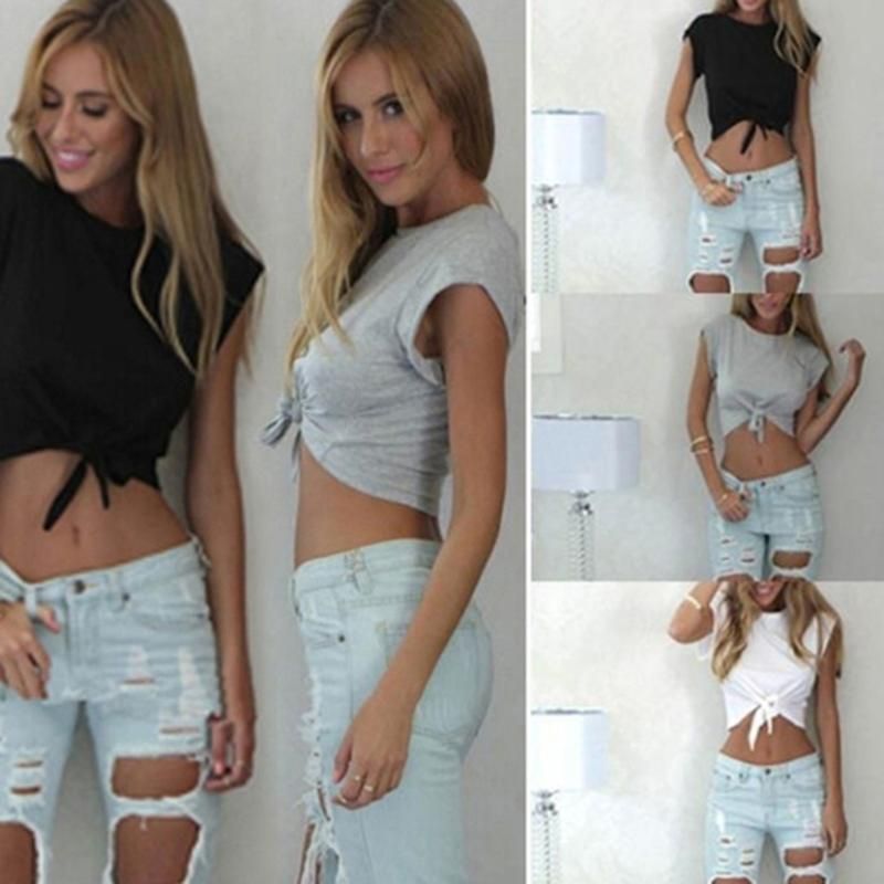 Short Tops with Knotted Lazy For Women Informal Blouse Short Sleeveless Tops with Front LUX