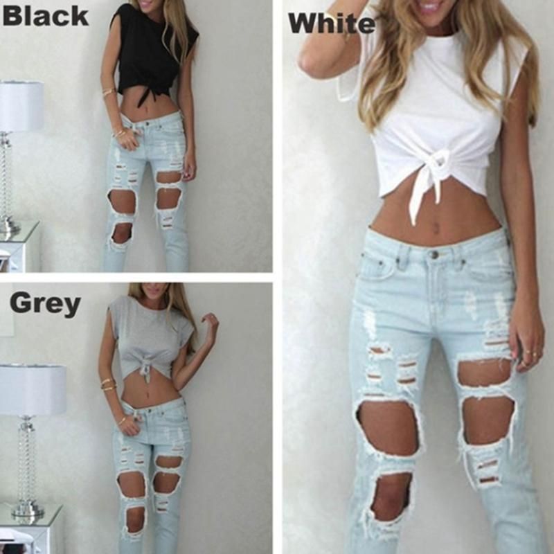 Short Tops with Knotted Lazy For Women Informal Blouse Short Sleeveless Tops with Front LUX