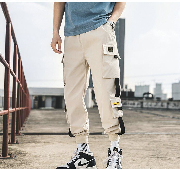 Men's Jogging Overalls Casual Hip-hop Pockets-Khaki