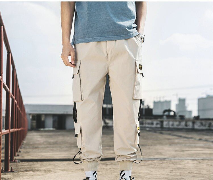 Men's Jogging Overalls Casual Hip-hop Pockets-Khaki