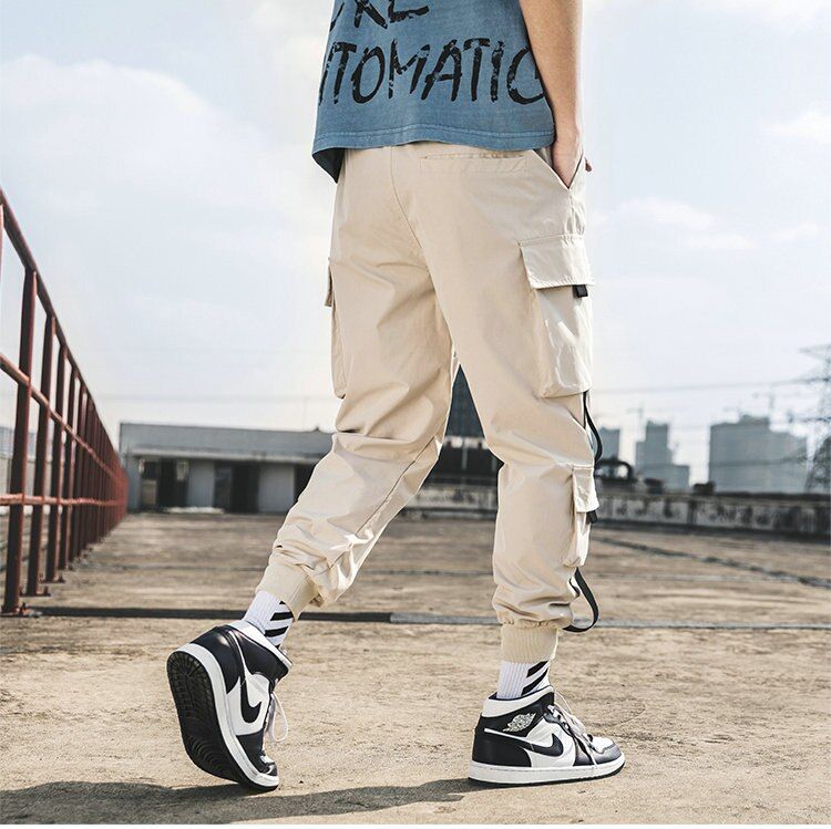 Men's Jogging Overalls Casual Hip-hop Pockets-Khaki