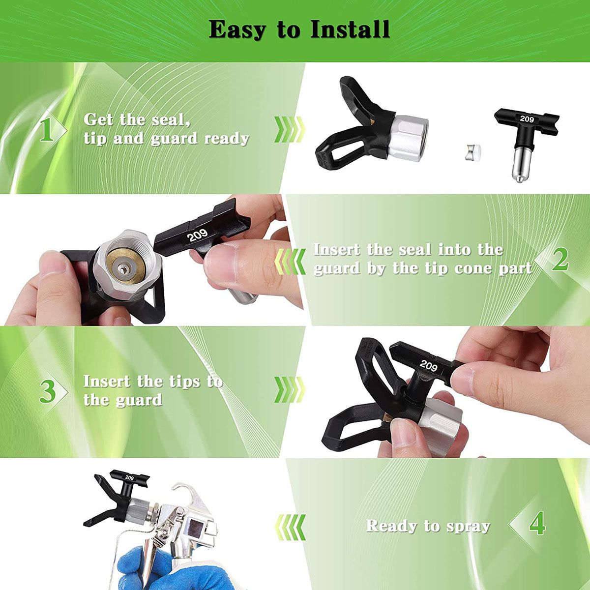 6Pcs Sprayer Tips  Reversible Air-Less Spray Tip Black Air-Less Paint Sprayer Tips Parts 209 211 313 415 517 623