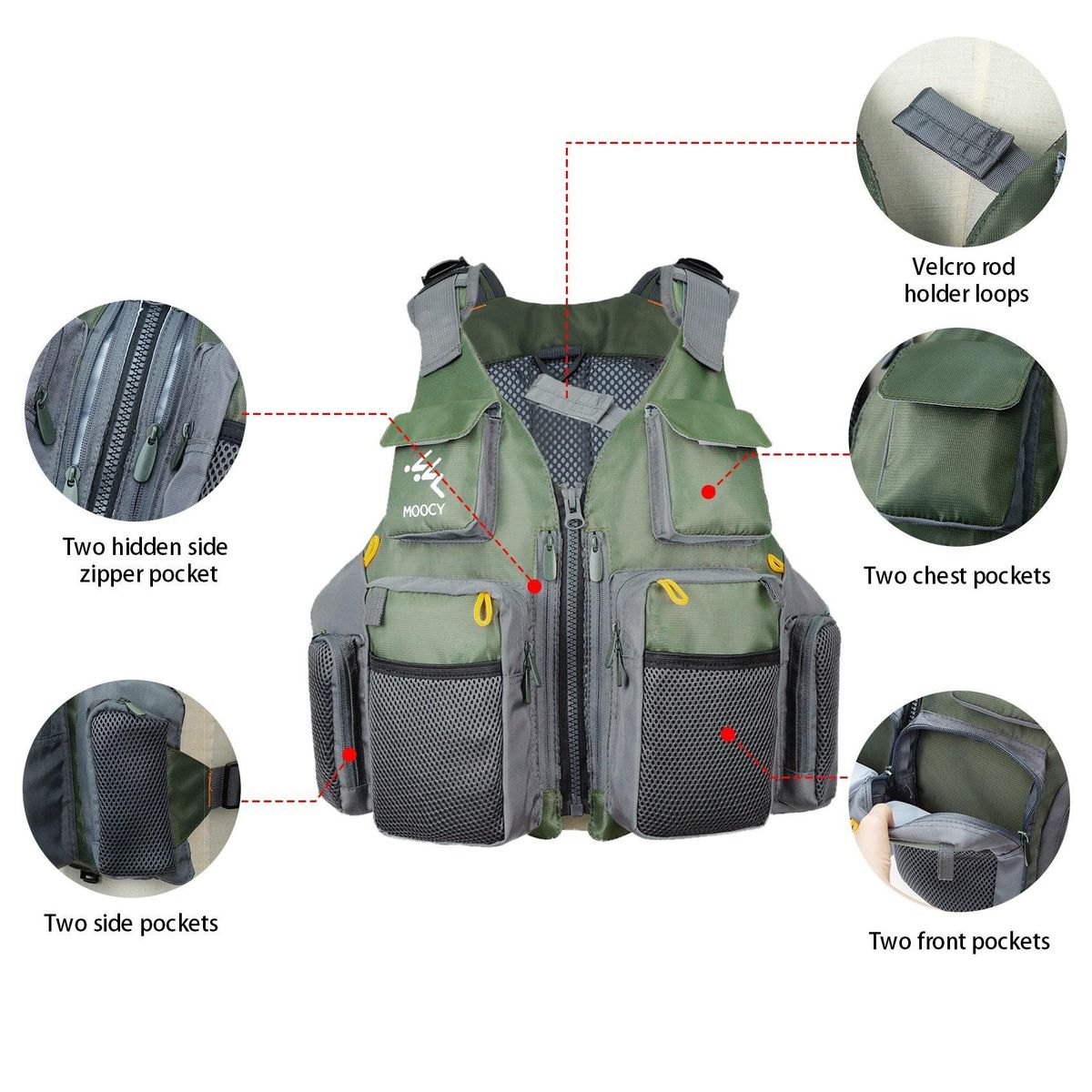 Fishing Vest with Detachable Cushion Multi Pocket Fishing Gear Outdoor Backpack Breathable-Jacket Adjustable for Men and Women for Fly Bass Kayak Canoe Fishing Photography Hiking Climbing