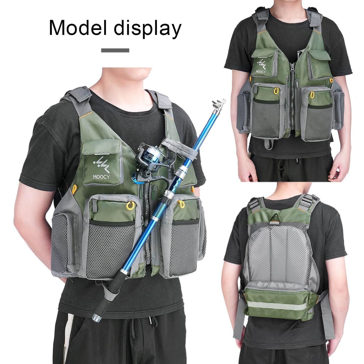 Fishing Vest with Detachable Cushion Multi Pocket Fishing Gear Outdoor Backpack Breathable-Jacket Adjustable for Men and Women for Fly Bass Kayak Canoe Fishing Photography Hiking Climbing