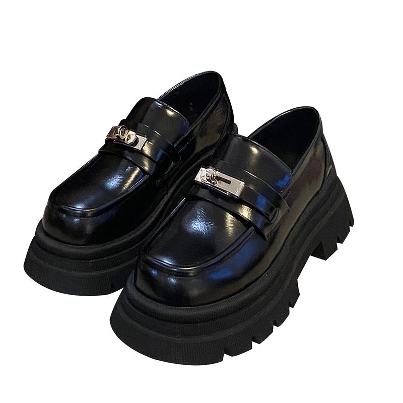 (black)platform Loafers Shoes British College Style Muffin Thick Sole Round Toe Single Shoes L JIN