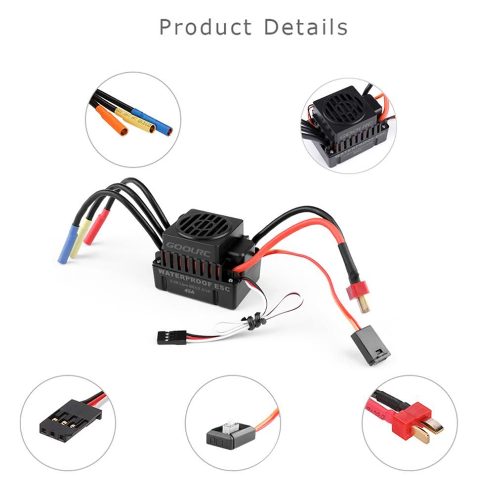 GoolRC Waterproof 45A Brushless ESC Electric Speed Controller with 5.5V/3A BEC for 1/10 RC Car