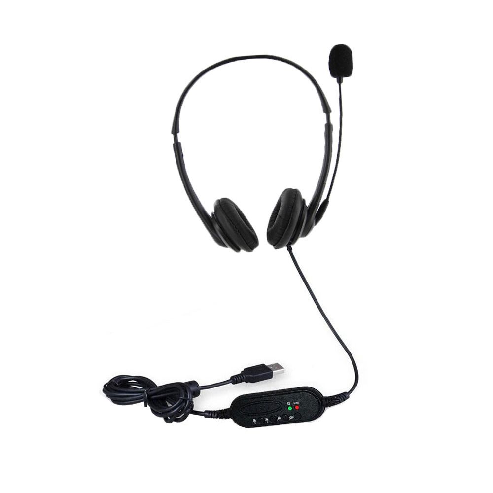 USB Plug Corded Headset Hands-Free Binaural Headphone With