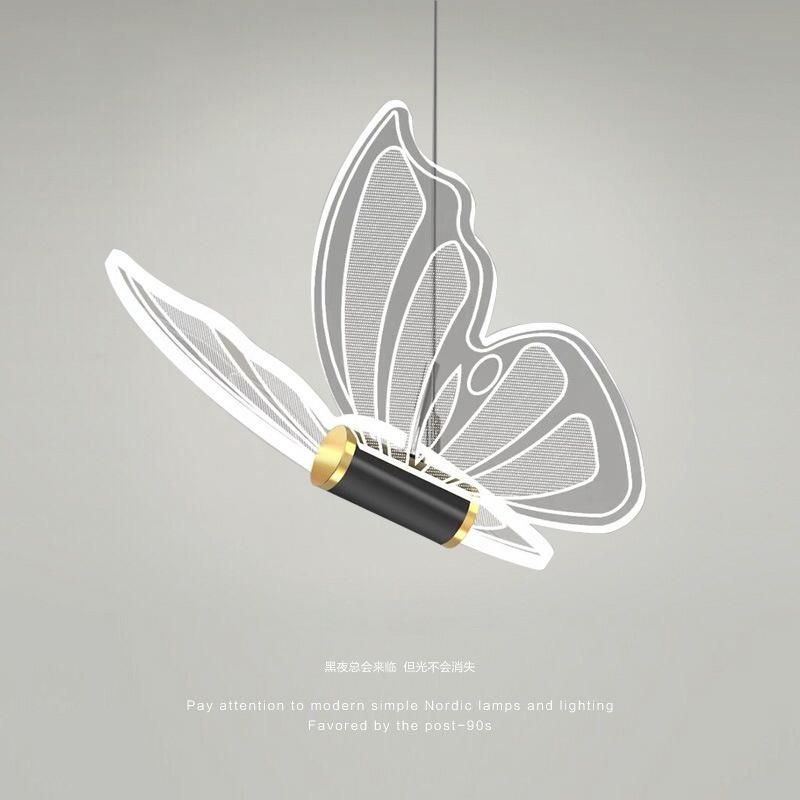 Butterfly bedside chandelier long line modern minimalist bedroom lamp light luxury restaurant lamp bar table LED small chandelier net red Golden butterfly/single head/three-color light