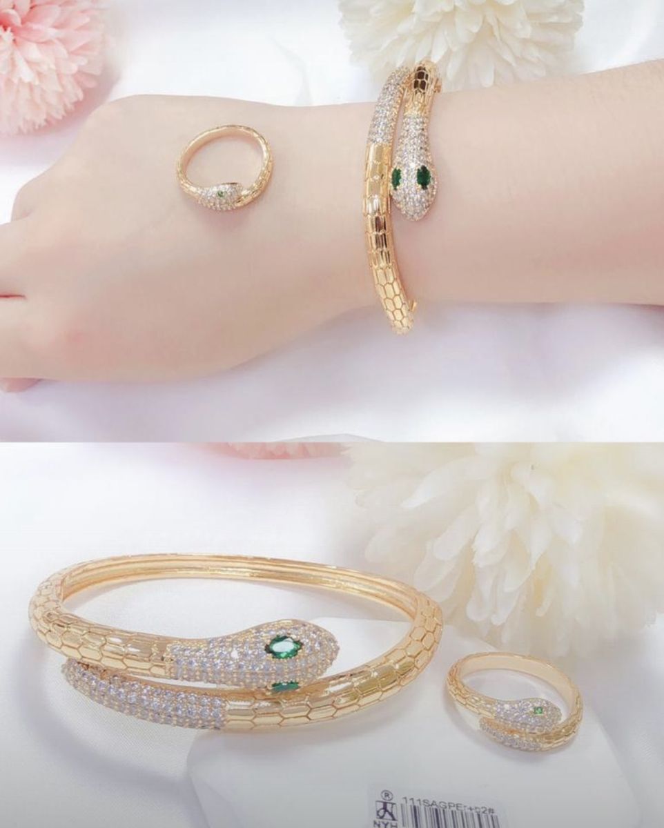 Gold Iced Out Snake Bracelet And Ring