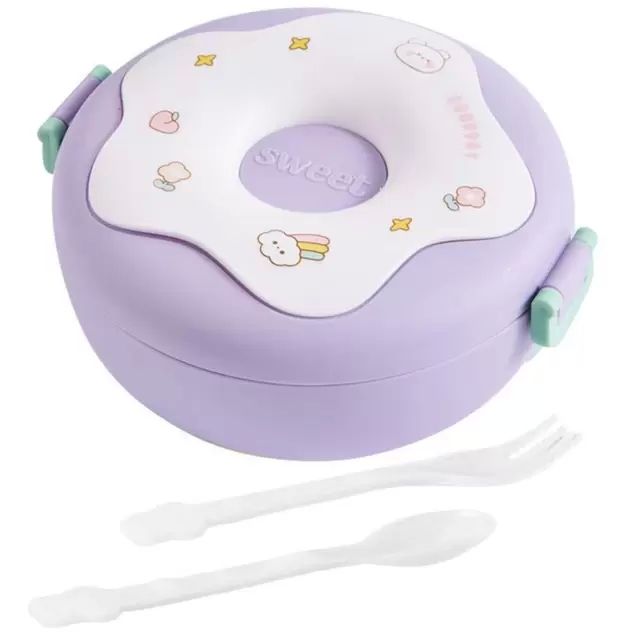 Children Donut Shaped Lunch Box Food Cutlery