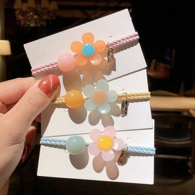 Small Fresh Hair Rope  Ute  Olored Flowers  R Fairy Knotted Hair Rope Gi  Heart Tie Head Rubber Band Hair Ring-blue